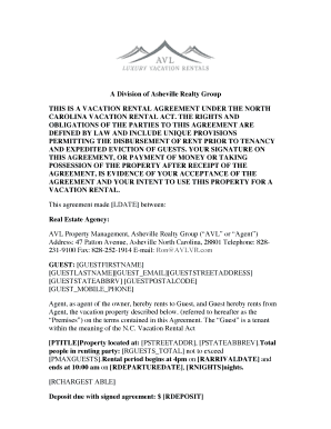 North Carolina Vacation Rental Agreement