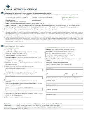 Strategic Storage Growth Trust Subscription Agreement