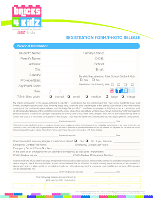 Bricks 4 Kidz Registration Form and Photo Release