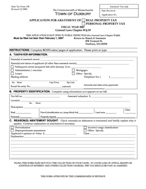 Massachusetts Real Property Tax Abatement Application