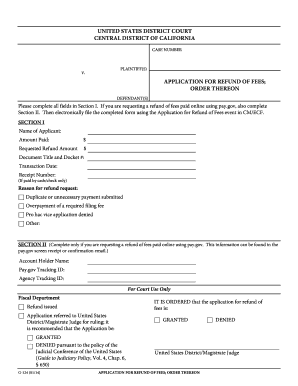 Application for Refund of Fees