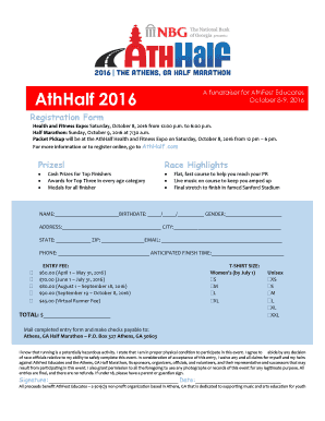 Athens GA Half Marathon Registration Form