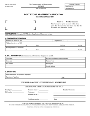Massachusetts Boat Excise Abatement Application