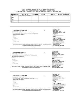 2014 Estimated Tax Payment Register