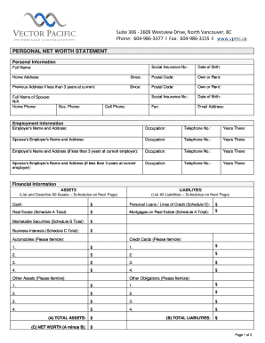 Personal Net Worth Statement