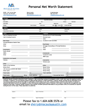 Personal Net Worth Statement Form
