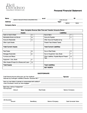 Personal Financial Statement Form
