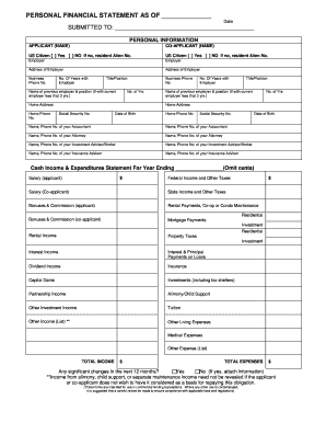 Personal Financial Statement Form