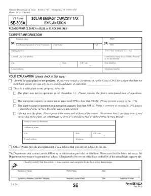 Vermont Solar Energy Capacity Tax Form