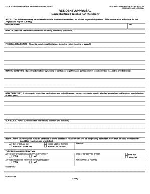 California Resident Appraisal Form for Elderly Care