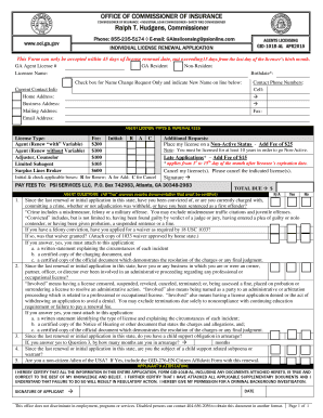 Georgia Insurance Agent License Renewal Application
