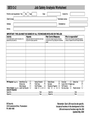 SES13-2 Job Safety Analysis Worksheet