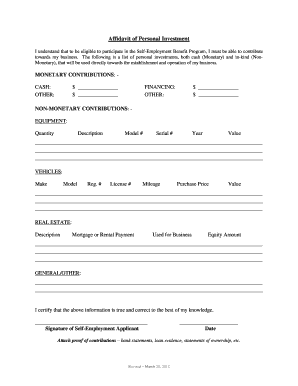 Affidavit of Personal Investment