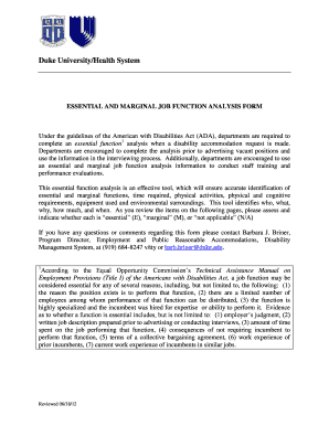 Essential and Marginal Job Function Analysis Form