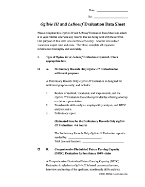 Ogilvie III and LeBoeuf Evaluation Data Sheet