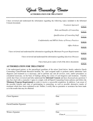 Epoch Counseling Center Authorization for Treatment