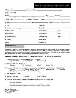 2015 Medical Release & Permission Form