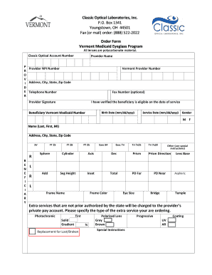 Vermont Medicaid Eyeglass Order Form