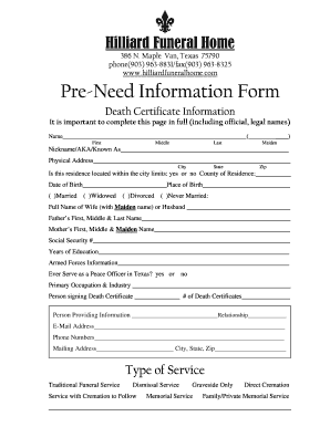 Pre-Need Funeral Information Form