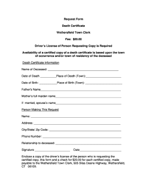 Death Certificate Request Form