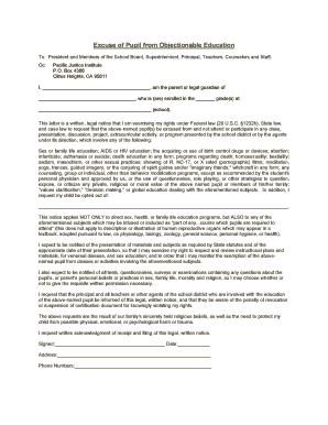 Excuse of Pupil from Objectionable Education