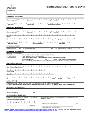 Distribution Form Due to Death
