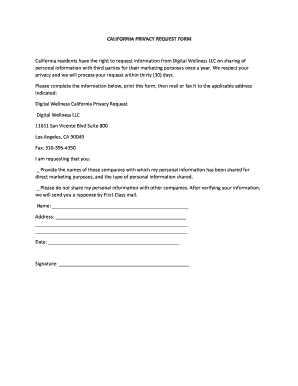 California Privacy Request Form