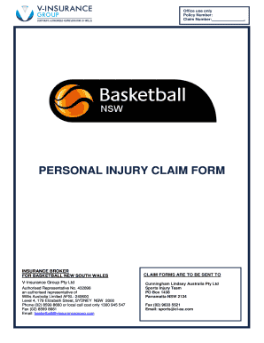 Basketball NSW Personal Injury Claim Form