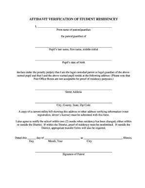 Affidavit Verification of Student Residence
