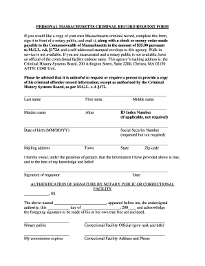 Massachusetts Criminal Record Request Form