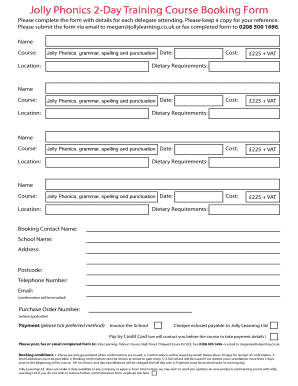 Jolly Phonics Training Course Booking Form