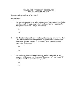 PHS 2590 Supplement Information Application Form