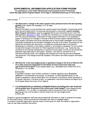 Supplemental Information Application Form PHS2590
