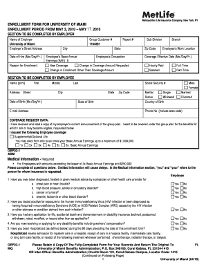 University of Miami Life Insurance Enrollment Form