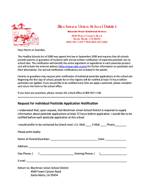 California Pesticide Application Notification Request