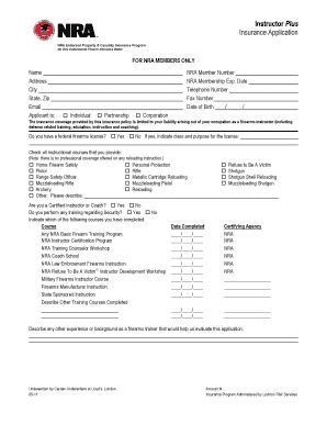NRA Firearms Instructor Insurance Application