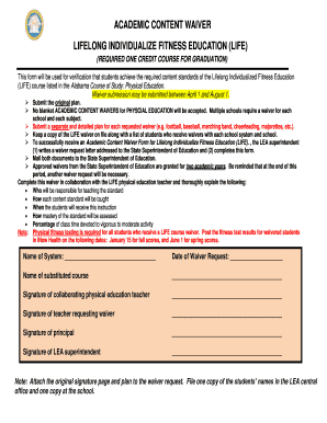 Alabama LIFE Physical Education Waiver Form