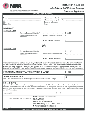 NRA Instructor Insurance Application
