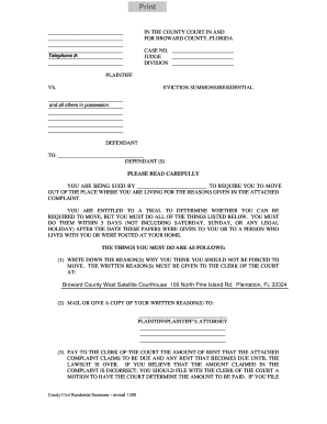 Florida Eviction Summons