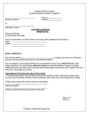 Florida Residential Eviction Summons
