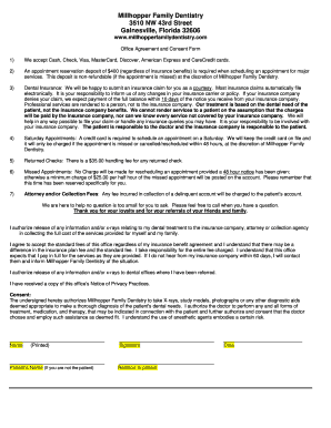 Millhopper Family Dentistry Office Agreement and Consent Form