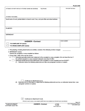 California Contract Answer Form