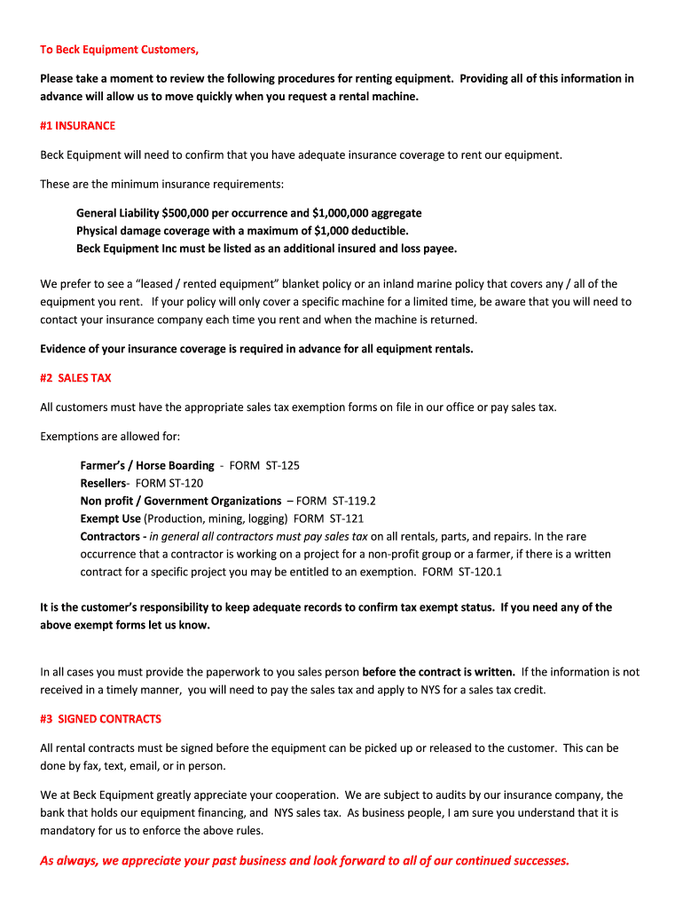 Fillable Online To Beck Equipment Customers, Fax Email Print pdfFiller