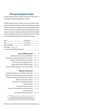 Off Campus Housing Renters Checklist