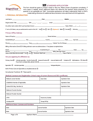 Standard Application for Credentialing
