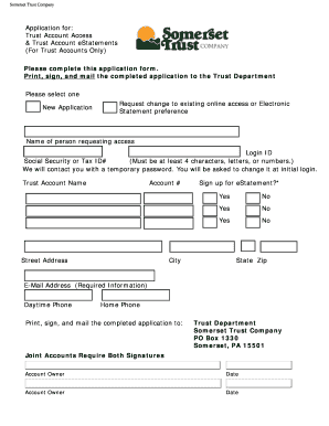 Somerset Trust Company Trust Account Access Application