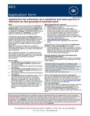 Denmark Residence and Work Permit Extension Form