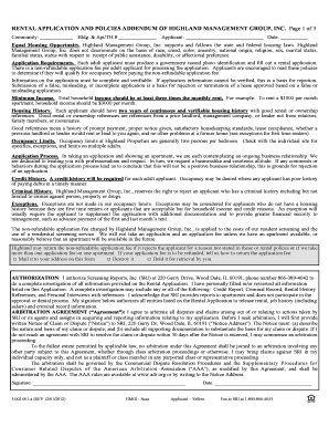 Rental Application and Policies Addendum