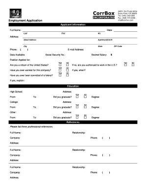 US Employment Application Form