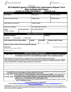 2015 Modafinil Prior Authorization Request Form